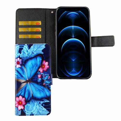 Apple iPhone 12 / 12 Pro Tasche Handy H�lle Schutz-Cover Flip-Case mit Kartenfach Blauer Schmetterling