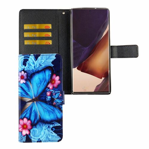 Samsung Galaxy Note 20 Tasche Handy H�lle Schutz-Cover Flip-Case mit Kartenfach Blauer Schmetterling