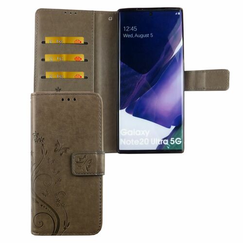 Samsung Galaxy Note 20 Ultra Handy H�lle Schutz-Tasche Cover Flip-Case Kartenfach Grau