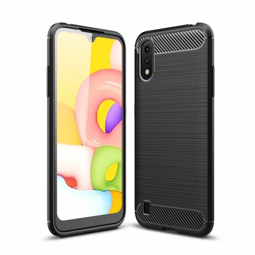 Samsung Galaxy A01 TPU Case Carbon Fiber Optik Brushed Schutz H�lle Schwarz
