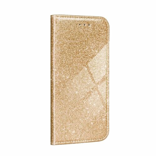 Huawei Y6p Tasche Handy H�lle Schutz Cover mit Kartenfach Glitzer Gold