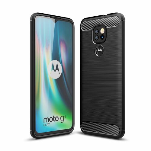 Motorola Moto G9 Play TPU Case Carbon Fiber Optik Brushed Schutz H�lle Schwarz