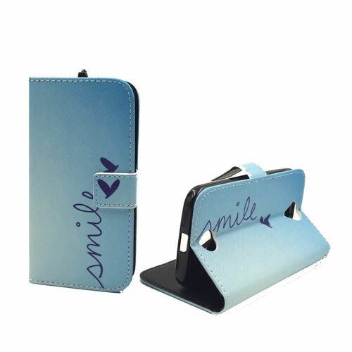  Handyh�lle Tasche + 1 Panzer Schutz Glas f�r Case Handy Acer Liquid Z330 Schriftzug Smile Blau