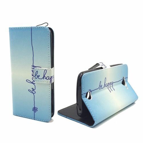  Handyh�lle Tasche + 1 Panzer Schutz Glas f�r Case Handy Acer Liquid Z530 Schriftzug Be Happy Blau