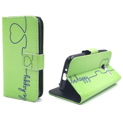  Handyh�lle Tasche + 1 Panzer Schutz Glas f�r Case Handy Samsung Galaxy J1 Mini Be Happy Gr�n