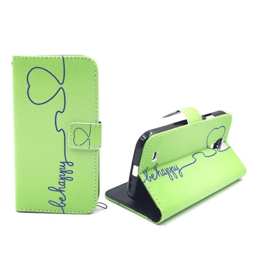  Handyh�lle Tasche + 1 Panzer Schutz Glas f�r Case Handy Samsung Galaxy S4 Be Happy Gr�n