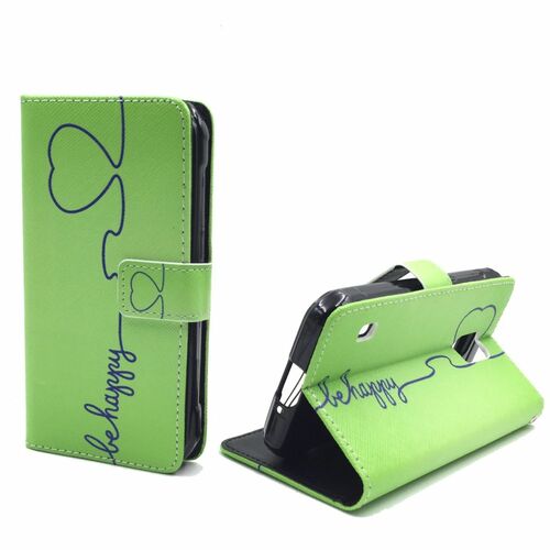  Handyh�lle Tasche + 1 Panzer Schutz Glas f�r Case Handy Samsung Galaxy S5 Active Be Happy Gr�n