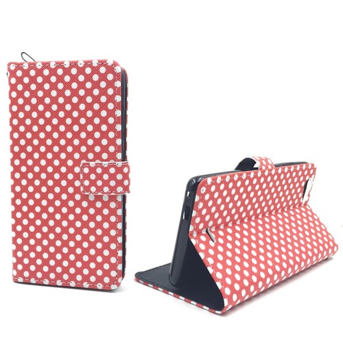  Handyh�lle Tasche + 1 Panzer Schutz Glas f�r Case Handy Huawei Y625 Polka Dot Rot