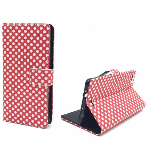  Handyh�lle Tasche + 1 Panzer Schutz Glas f�r Case Handy Wiko Highway Pure Case Polka Dot Rot