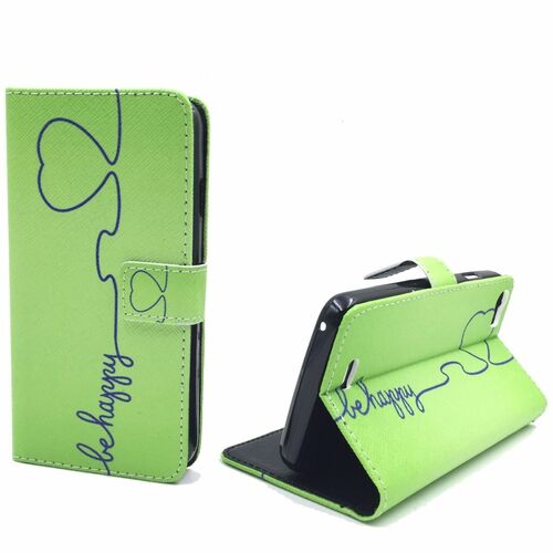  Handyh�lle Tasche + 1 Panzer Schutz Glas f�r Case Handy Wiko Lenny Case Be Happy Gr�n