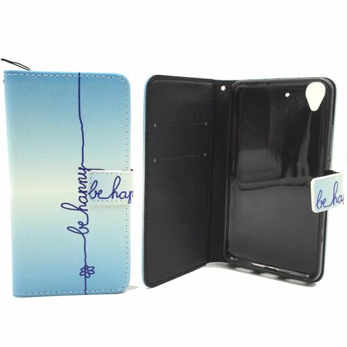  Handyh�lle Tasche + 1 Panzer Schutz Glas f�r Case Handy Wiko Pulp Schriftzug Be Happy Blau