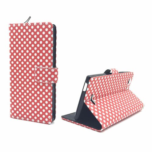  Handyh�lle Tasche + 1 Panzer Schutz Glas f�r Case Handy Wiko Ridge 4G Polka Dot Rot