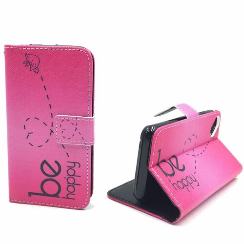  Handyh�lle Tasche + 1 Panzer Schutz Glas f�r Case Handy Wiko Sunset 2 Case Be Happy Pink