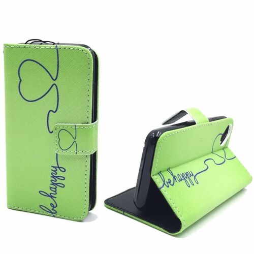  Handyh�lle Tasche + 1 Panzer Schutz Glas f�r Case Handy Wiko Sunset 2 Case Be Happy Gr�n