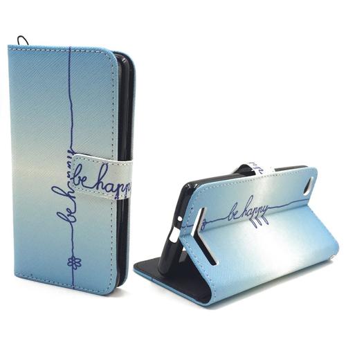  Handyh�lle Tasche + 1 Panzer Schutz Glas f�r Case Handy Xiaomi Redmi 3 Schriftzug Be Happy Blau