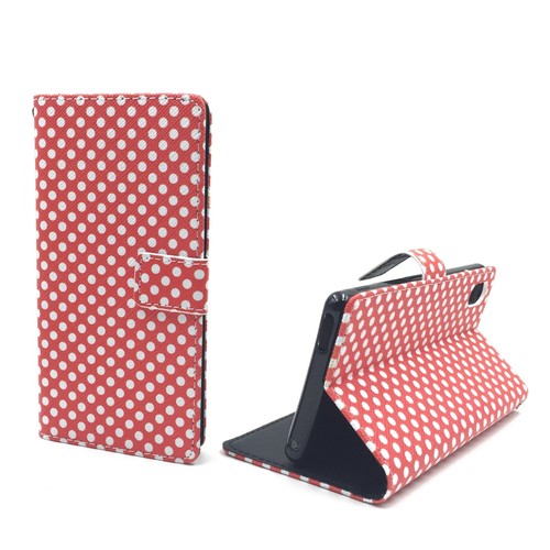  Handyh�lle Tasche + 1 Panzer Schutz Glas f�r Case Handy Sony Xperia M4 Aqua Polka Dot Rot