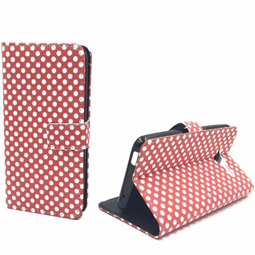 Handyh�lle Tasche + 1 Panzer Schutz Glas f�r Case Handy ZTE Blade L3 Polka Dot Rot