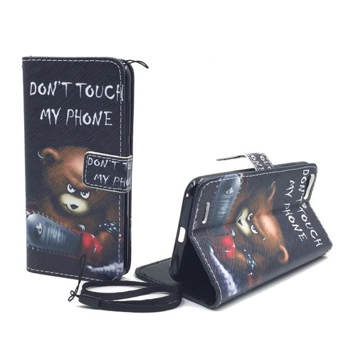  Handyh�lle Tasche + 1 Panzer Schutz Glas f�r Case Handy ZTE Blade V6 Schriftzug B�r mit Kettens�ge