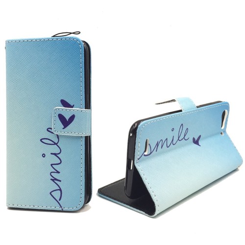  Handyh�lle Tasche + 1 Panzer Schutz Glas f�r Case Handy ZTE Blade V6 Schriftzug Smile Blau