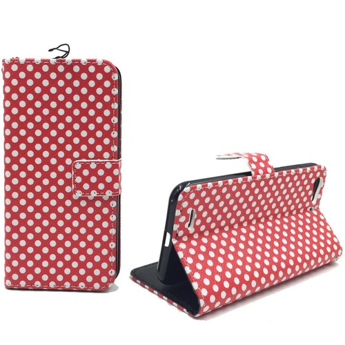  Handyh�lle Tasche + 1 Panzer Schutz Glas f�r Case Handy ZTE Blade V6 Polka Dot Rot