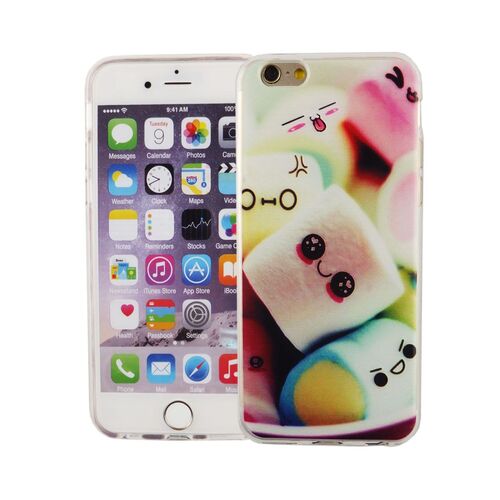  Handy H�lle f�r Apple iPhone 6 / 6s Cover Case Schutz Tasche Motiv Slim TPU + Panzer Schutz Glas 9H Schriftzug Marshmallows