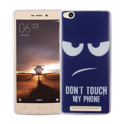  Handy H�lle f�r Xiaomi Redmi 3 Cover Case Schutz Tasche Motiv Slim TPU + Panzer Schutz Glas 9H Dont Touch my Handy Blau