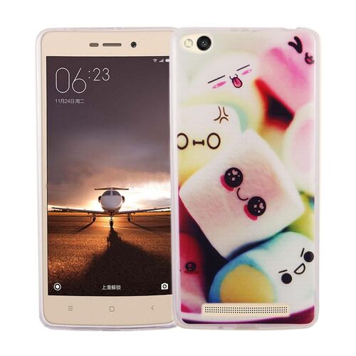  Handy H�lle f�r Xiaomi Redmi 3 Cover Case Schutz Tasche Motiv Slim TPU + Panzer Schutz Glas 9H Schriftzug Marshmallows