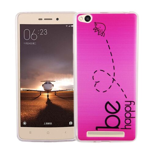  Handy H�lle f�r Xiaomi Redmi 3 Cover Case Schutz Tasche Motiv Slim TPU + Panzer Schutz Glas 9H Be Happy Pink
