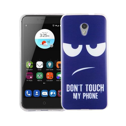  Handy H�lle f�r ZTE Blade V7 Cover Case Schutz Tasche Motiv Slim TPU + Panzer Schutz Glas 9H Dont Touch my Handy Blau