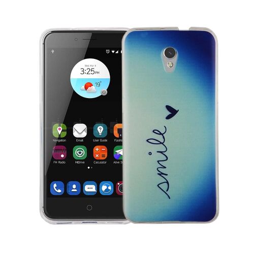  Handy H�lle f�r ZTE Blade V7 Cover Case Schutz Tasche Motiv Slim TPU + Panzer Schutz Glas 9H Schriftzug Smile Blau