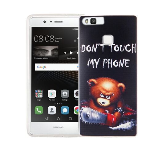  Handy H�lle f�r Huawei P9 Cover Case Schutz Tasche Motiv Slim TPU + Panzer Schutz Glas 9H Schriftzug B�r mit Kettens�ge