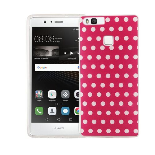  Handy H�lle f�r Huawei P9 Cover Case Schutz Tasche Motiv Slim TPU + Panzer Schutz Glas 9H Polka Dot Pink
