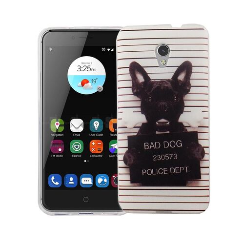  Handy H�lle f�r ZTE Blade V7 Cover Case Schutz Tasche Motiv Slim TPU + Panzer Schutz Glas 9H B�ser Hund Wei�