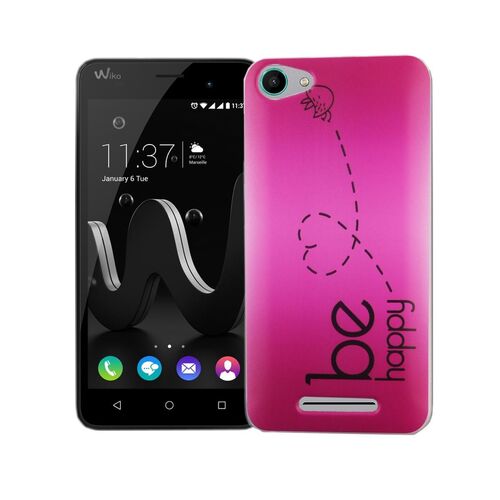  Handy H�lle f�r Wiko Jerry Cover Case Schutz Tasche Motiv Slim TPU + Panzer Schutz Glas 9H Be Happy Pink