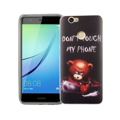  Handy H�lle f�r Huawei Nova Cover Case Schutz Tasche Motiv Slim TPU + Panzer Schutz Glas 9H Schriftzug B�r mit Kettens�ge