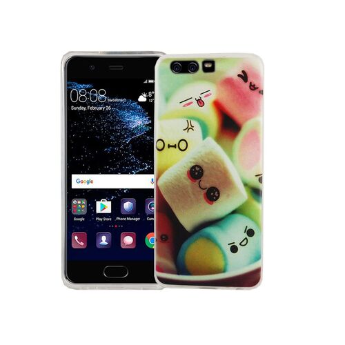  Handy H�lle f�r Huawei P10 Cover Case Schutz Tasche Motiv Slim TPU + Panzer Schutz Glas 9H Schriftzug Marshmallows