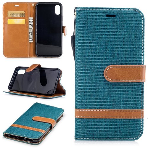 Tasche f�r Apple iPhone XS Jeans Cover Handy Schutz H�lle Case Gr�n