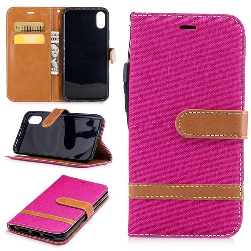 Tasche f�r Apple iPhone XS Jeans Cover Handy Schutz H�lle Case Pink