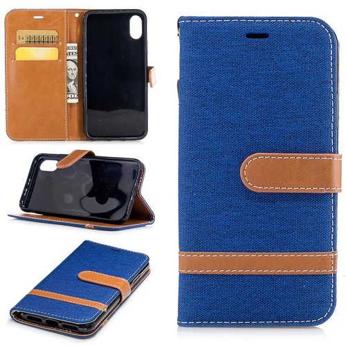 Tasche f�r Apple iPhone XS Jeans Cover Handy Schutz H�lle Case Blau