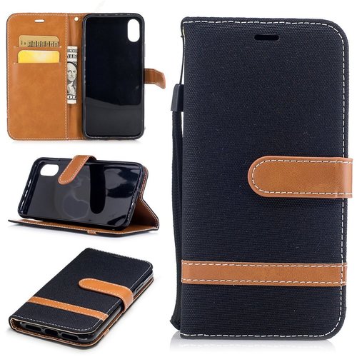 Tasche f�r Apple iPhone XS Jeans Cover Handy Schutz H�lle Case Schwarz
