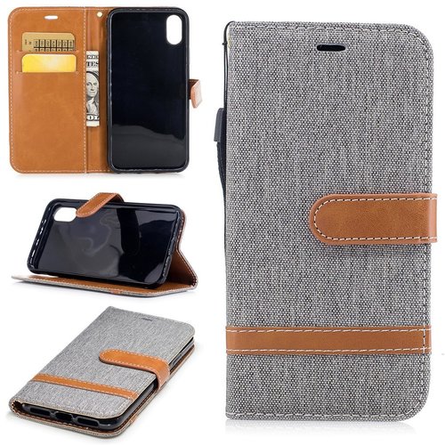 Tasche f�r Apple iPhone XS Jeans Cover Handy Schutz H�lle Case Grau