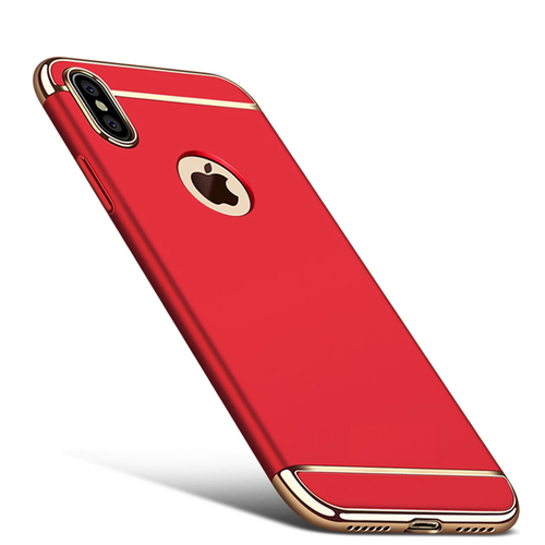 Handy H�lle Schutz Case f�r Apple iPhone XS Bumper 3 in 1 Cover Chrom Etui Rot