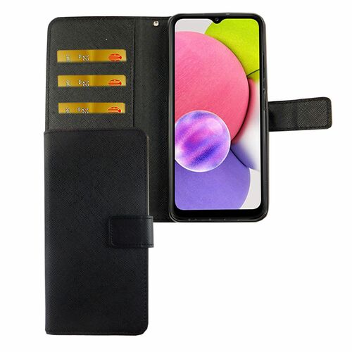 Samsung Galaxy A02s Tasche Handy H�lle Schutz-Cover Flip-Case mit Kartenfach Schwarz