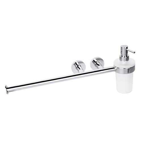 BOMEGA K�chenrollenhalter mit Seifenspender Messing Chrom poliert 455x180x115 mm, 230 ml f�r Bad & K�che >> zum Bohren oder Kleben