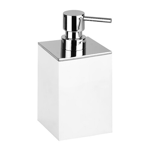 MAXIMA Seifenspender Polyresin Messing Chrom Wei� 75x160x86 mm, 200 ml f�r Bad & K�che >> freistehend anwendbar