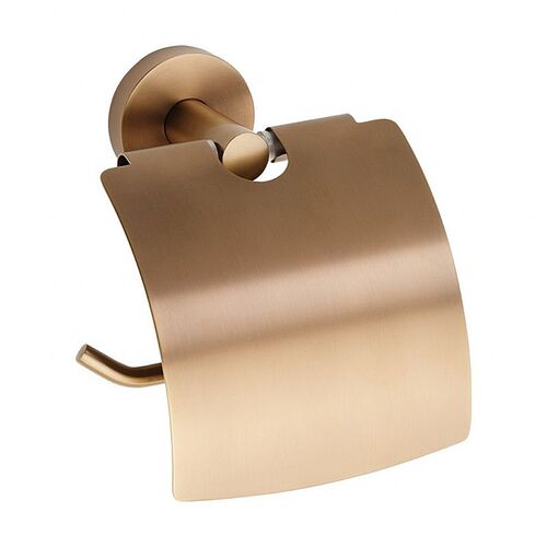 BAMBER Papierrollenhalter mit Deckel Messing Gold Kupfer matt 140x155x80 mm f�r Bad & WC >> zum Bohren oder Kleben