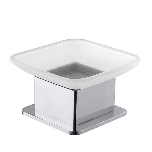 BASA Seifenschale Glas Messing Milchglas Chrom 85x55x85 mm f�r Bad & K�che >> freistehend anwendbar