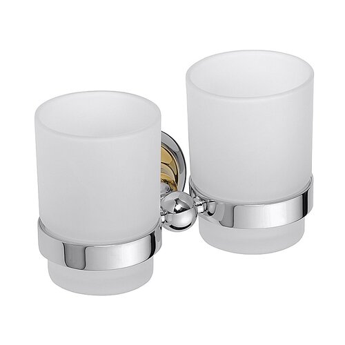 BETRO GOLD Doppelzahnb�rstenhalter mit Glas Messing Gold Chrom Glas 175x95x90 mm f�r Bad & K�che >> zum Bohren