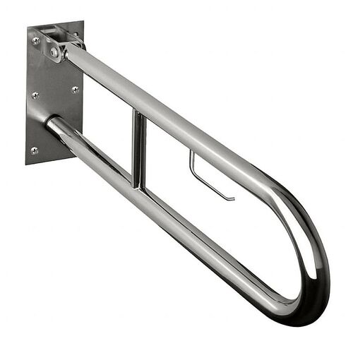 BELP St�tzklappgriff in U-Form mit Toilettenpapierhalter Edelstahl geb�rstet 100x250x629 mm, 120 kg Traglast f�r Bad & WC >> zum Bohren