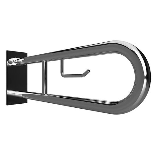 BELP St�tzklappgriff in U-Form mit Toilettenpapierhalter Edelstahl geb�rstet mit Abdeckung 100x250x616 mm, 120 kg Traglast f�r Bad & WC >> zum Bohren